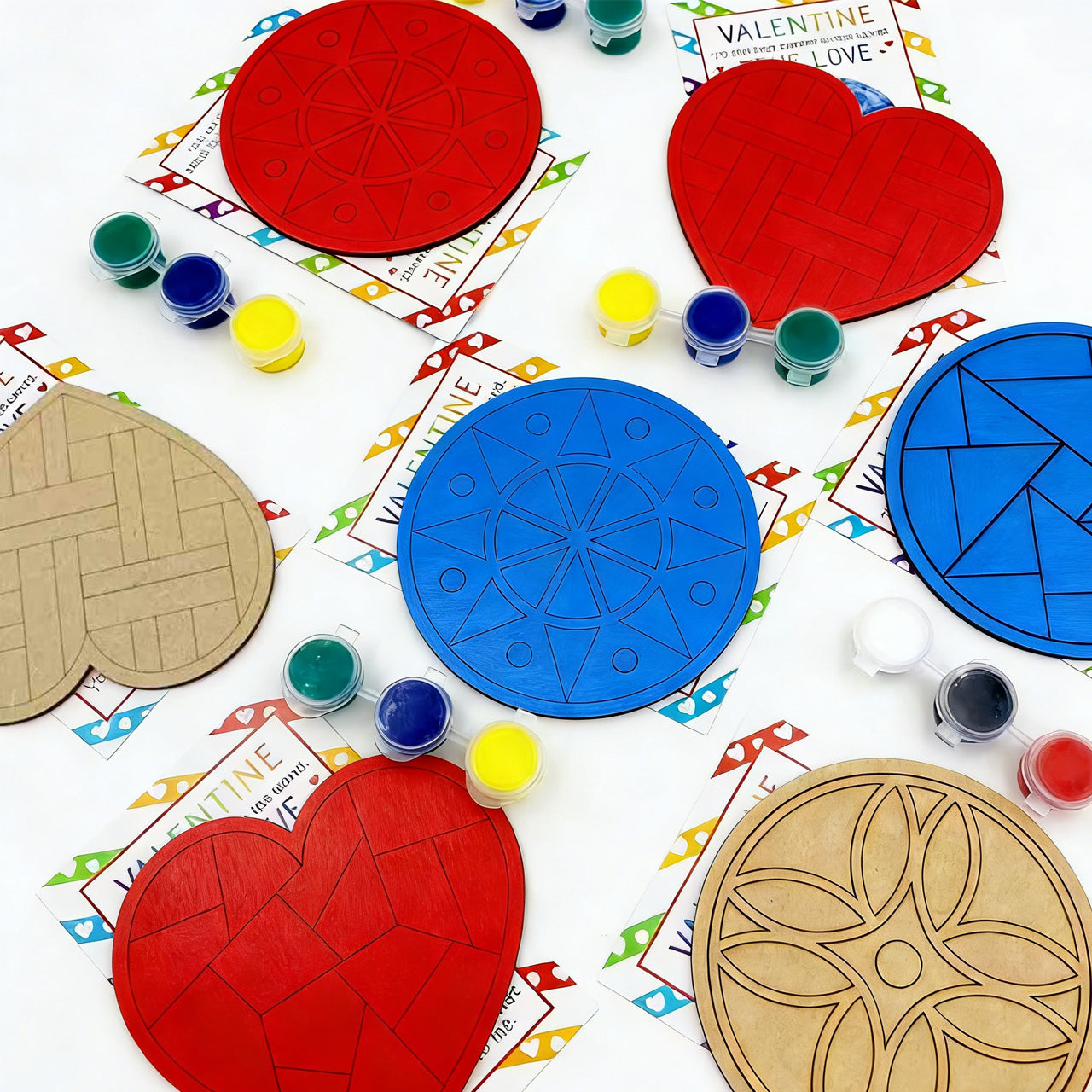 28 PCS Valentine Heart Mosaic wood coloring swatch
