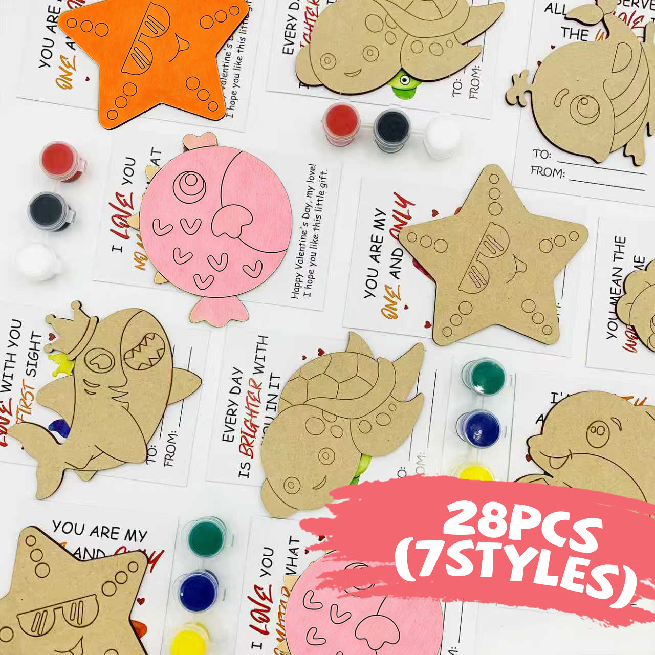 28 PCS Valentines Ocean Wood coloring swatch