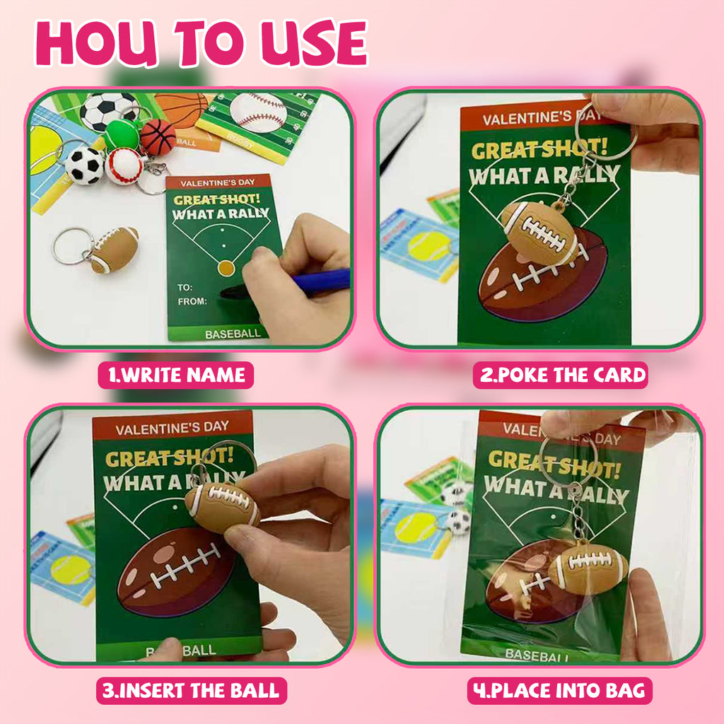 Valentines Gifts 24Pack Soprts ball keychain
