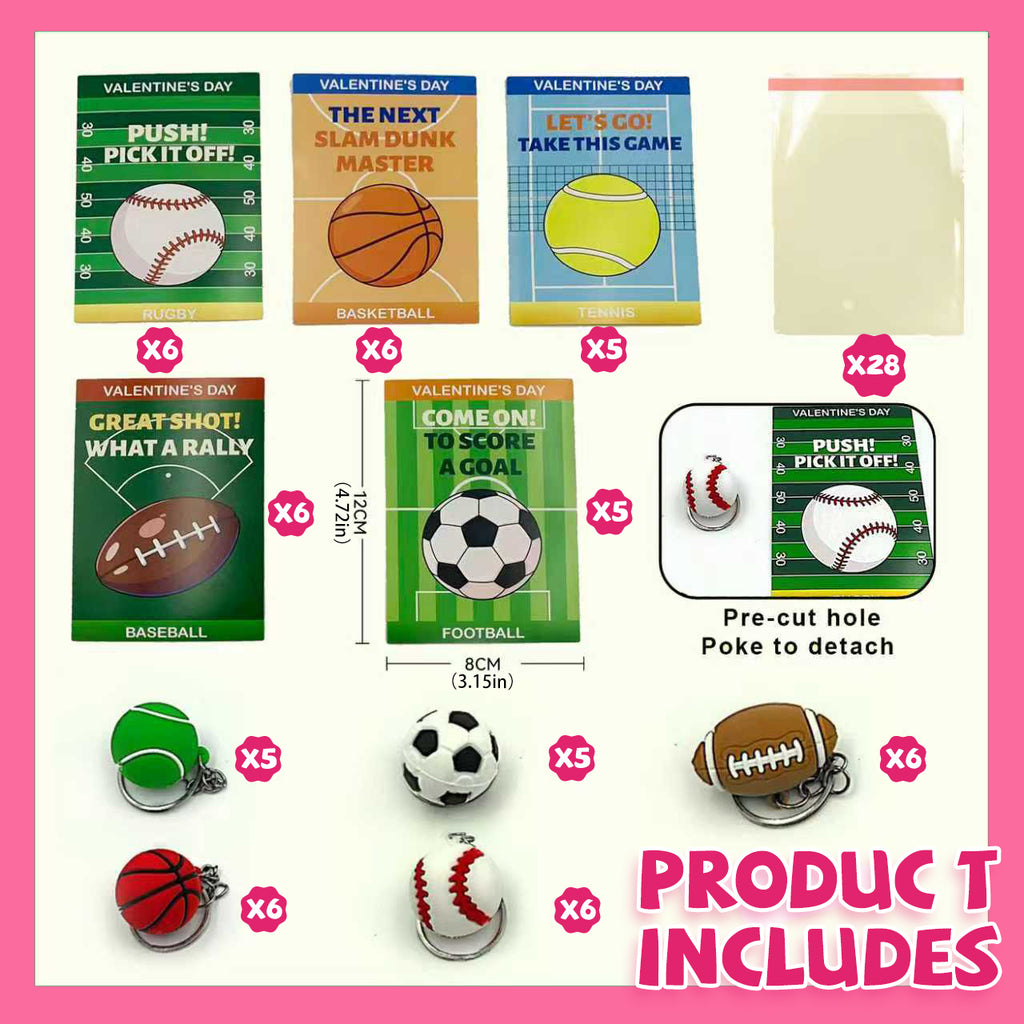 Valentines Gifts 24Pack Soprts ball keychain