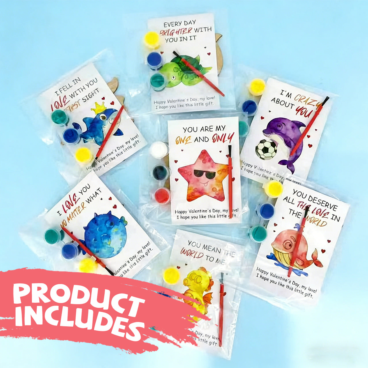 28 PCS Valentines Ocean Wood coloring swatch