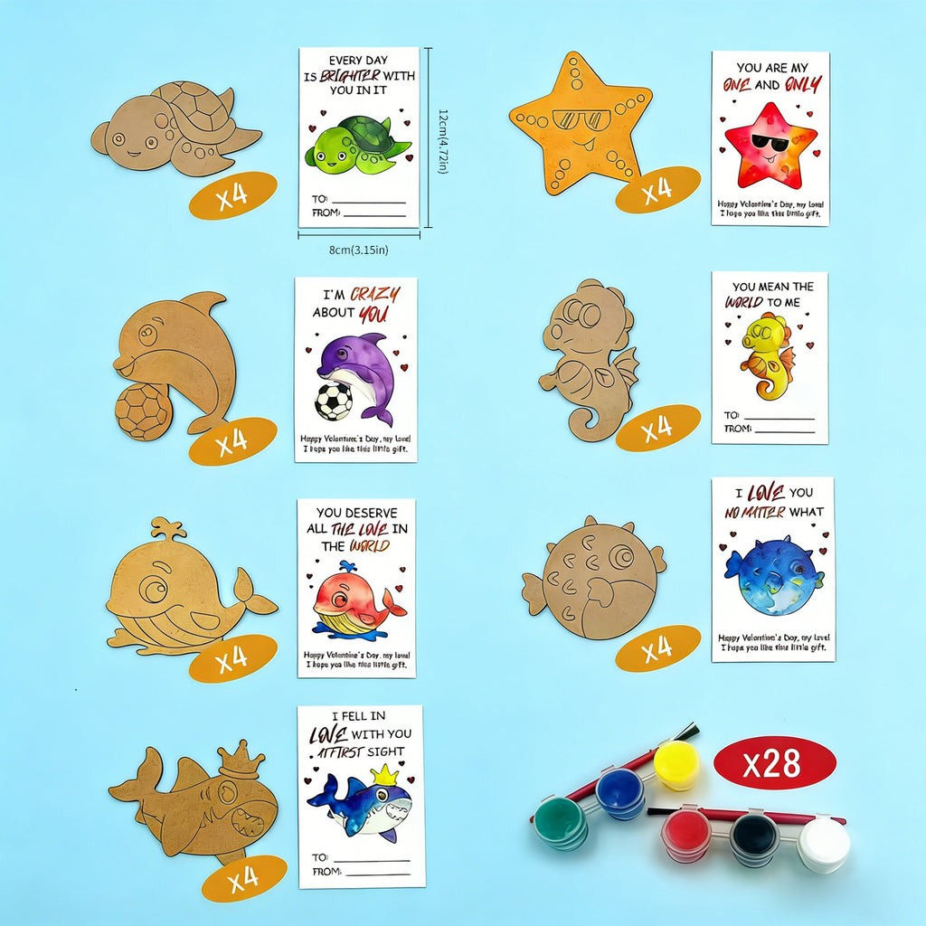 28 PCS Valentines Ocean Wood coloring swatch