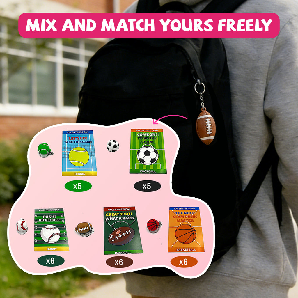 Valentines Gifts 24Pack Soprts ball keychain