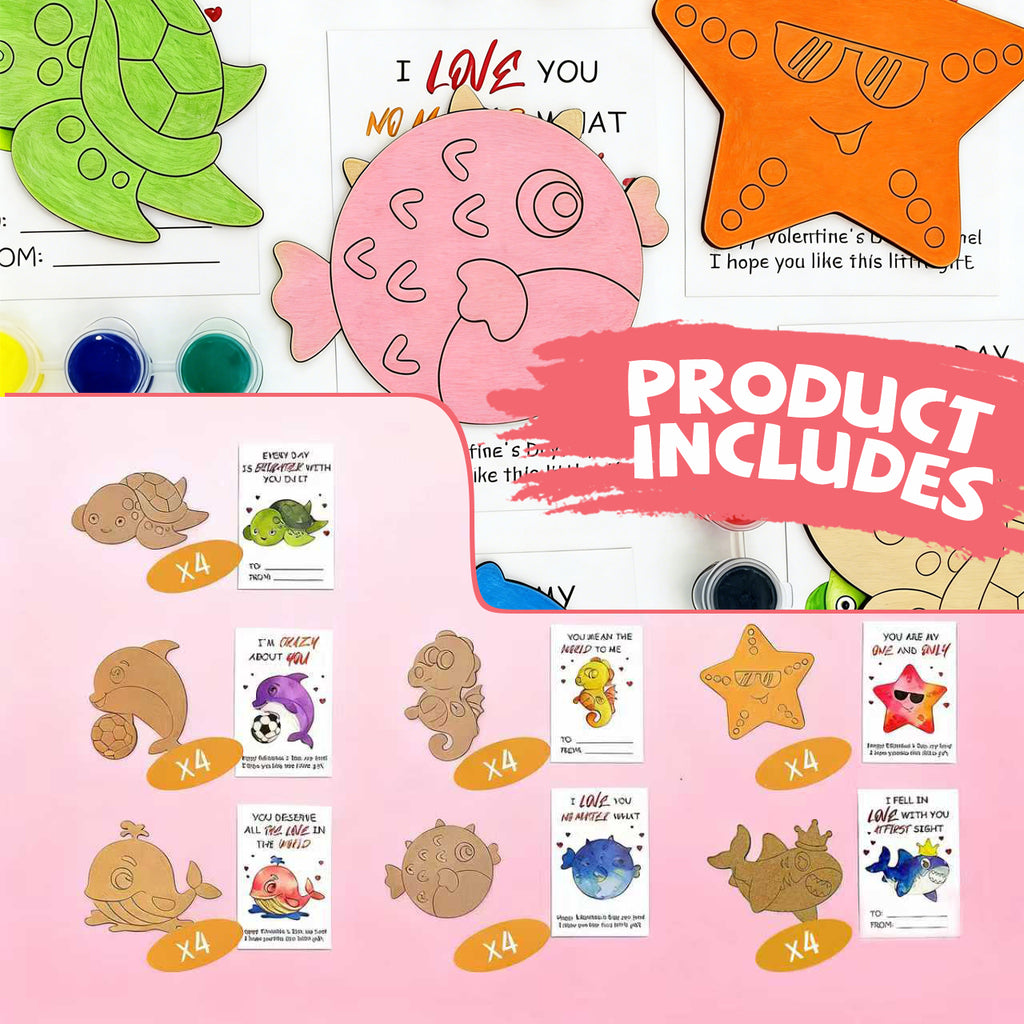 28 PCS Valentines Ocean Wood coloring swatch