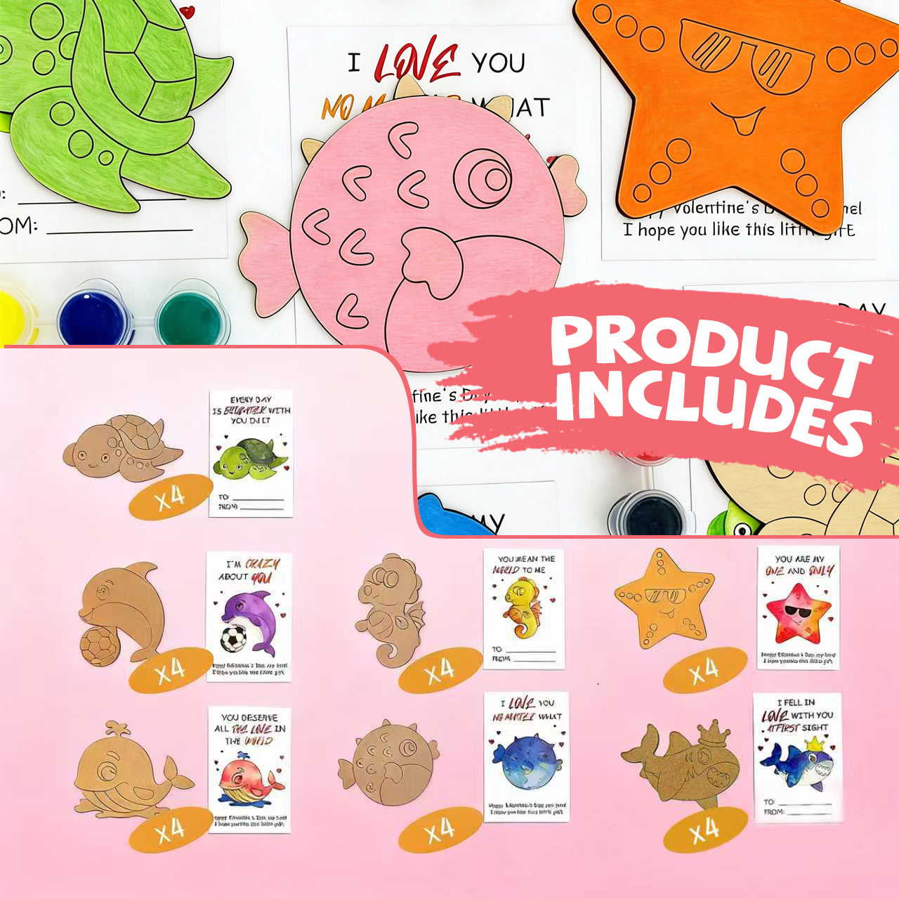 28 PCS Valentines Ocean Wood coloring swatch