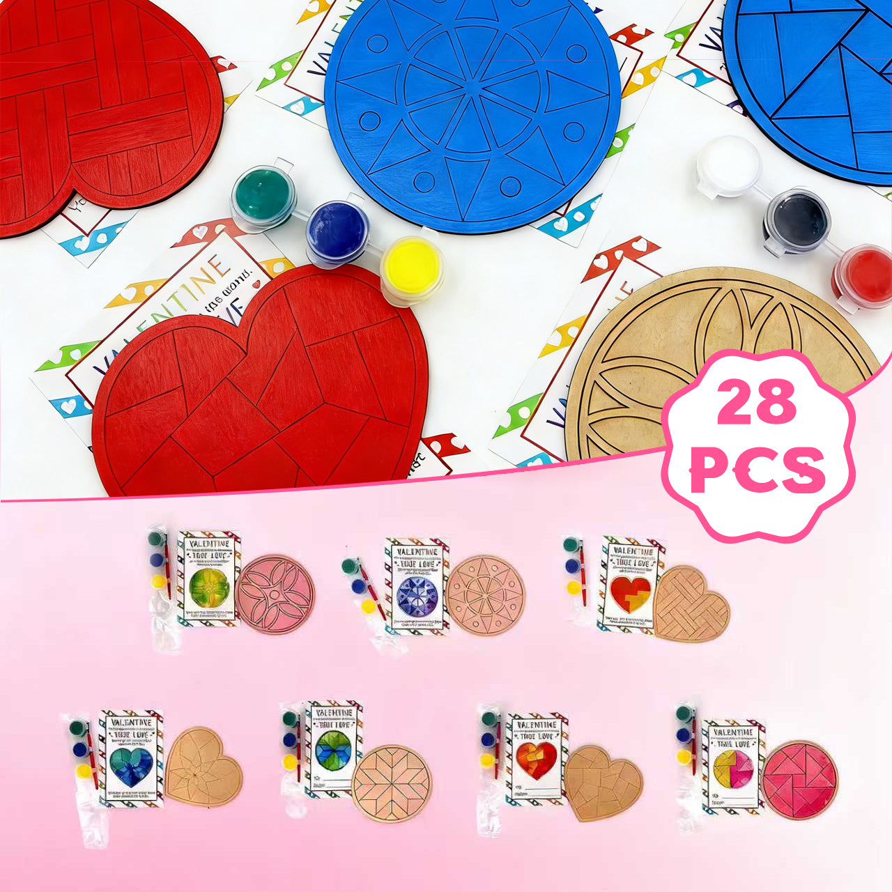 28 PCS Valentine Heart Mosaic wood coloring swatch