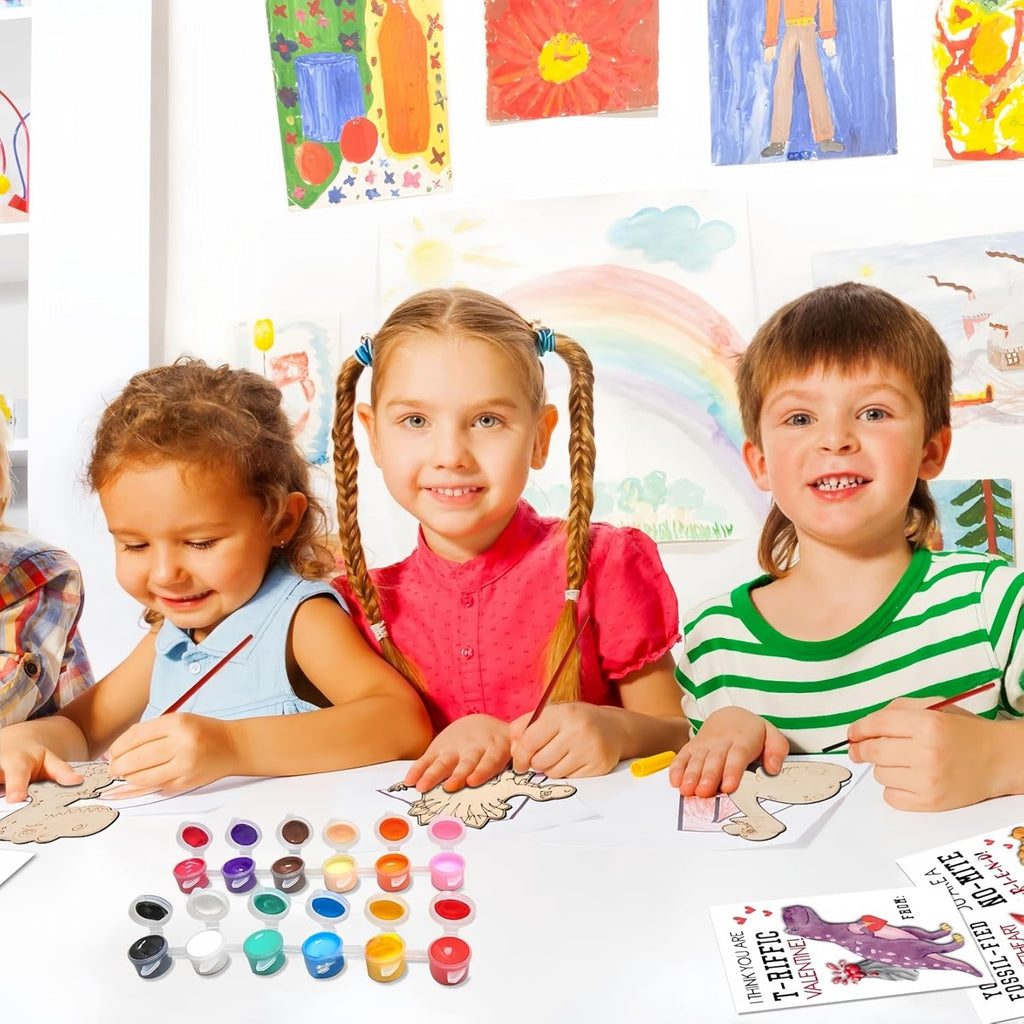 28 PCS Valentines Dinosaur Wood coloring swatch