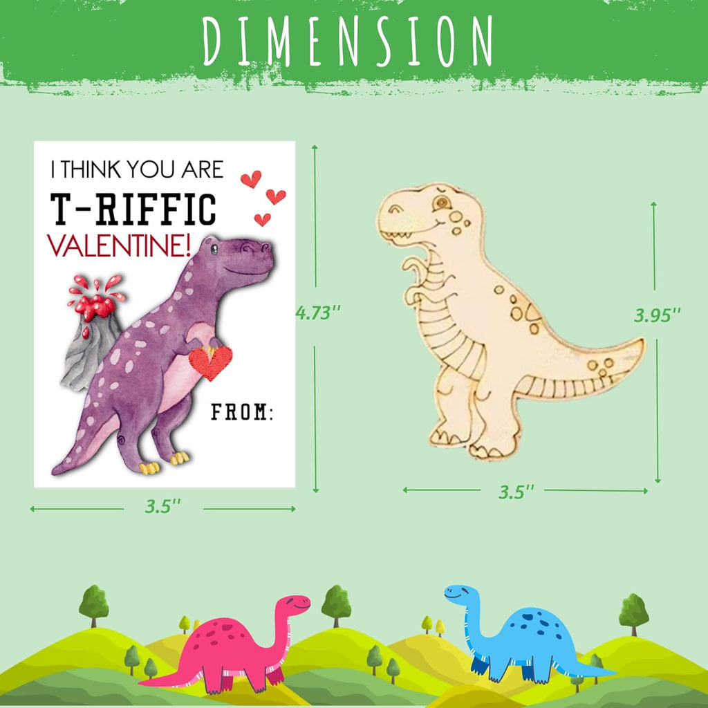 28 PCS Valentines Dinosaur Wood coloring swatch