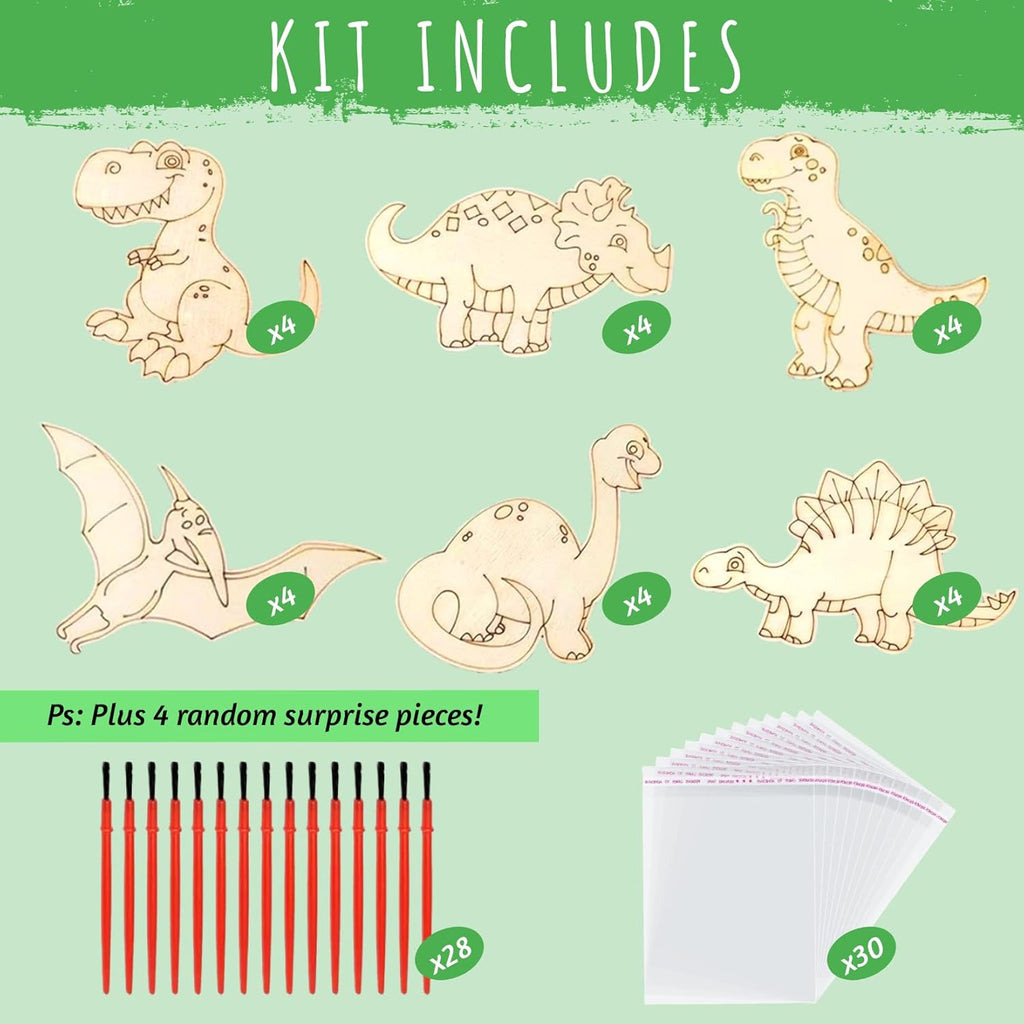 28 PCS Valentines Dinosaur Wood coloring swatch