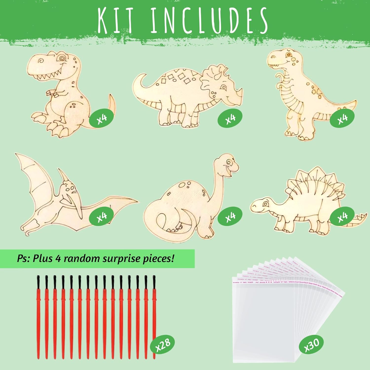 28 PCS Valentines Dinosaur Wood coloring swatch