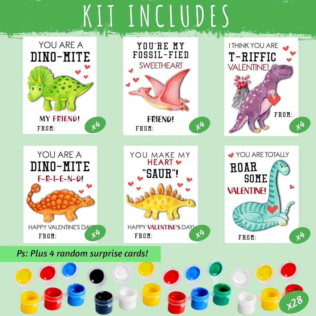 28 PCS Valentines Dinosaur Wood coloring swatch