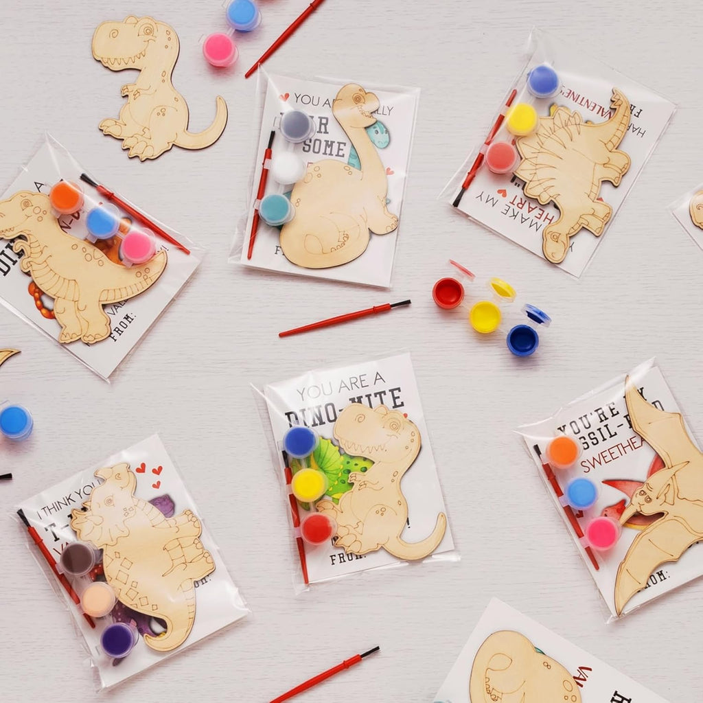 28 PCS Valentines Dinosaur Wood coloring swatch