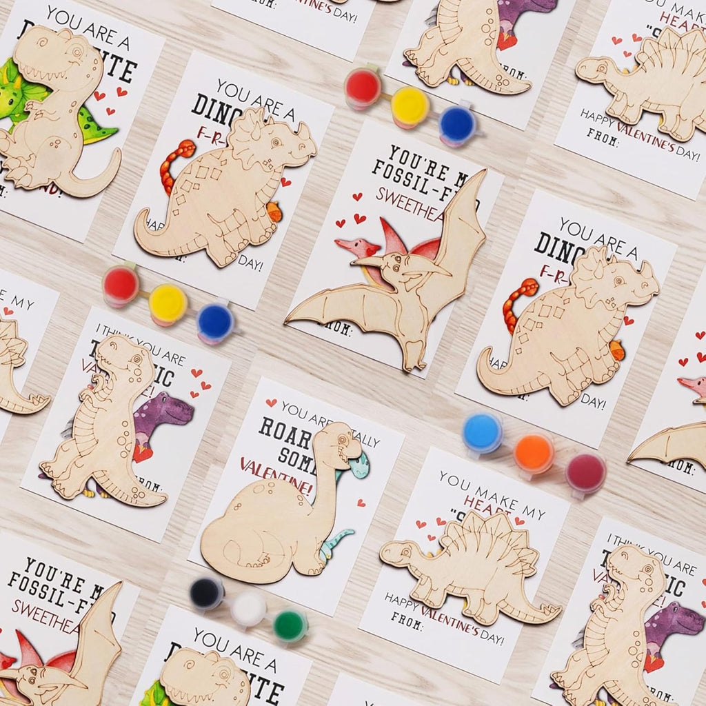 28 PCS Valentines Dinosaur Wood coloring swatch