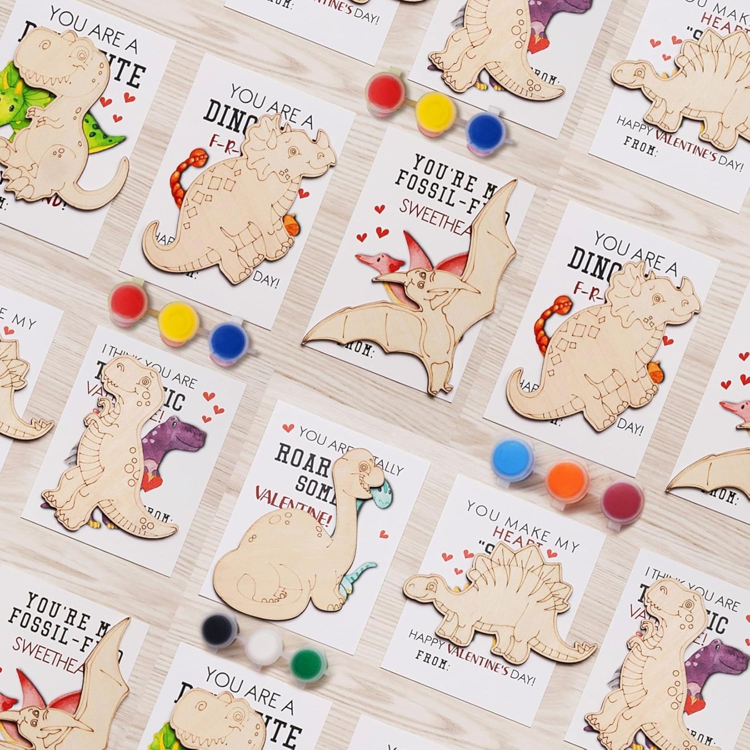 28 PCS Valentines Dinosaur Wood coloring swatch