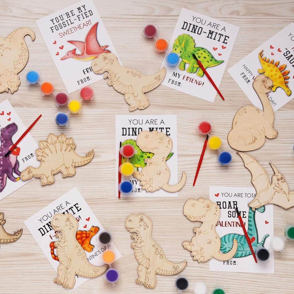 28 PCS Valentines Dinosaur Wood coloring swatch
