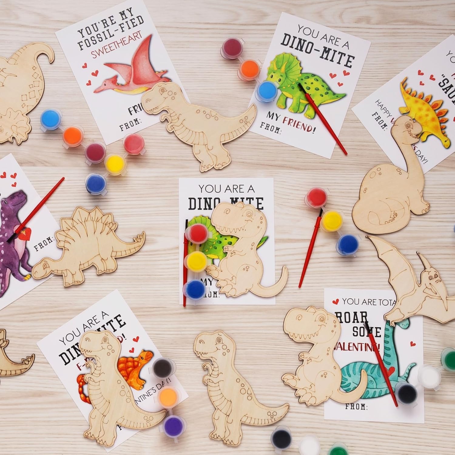 28 PCS Valentines Dinosaur Wood coloring swatch